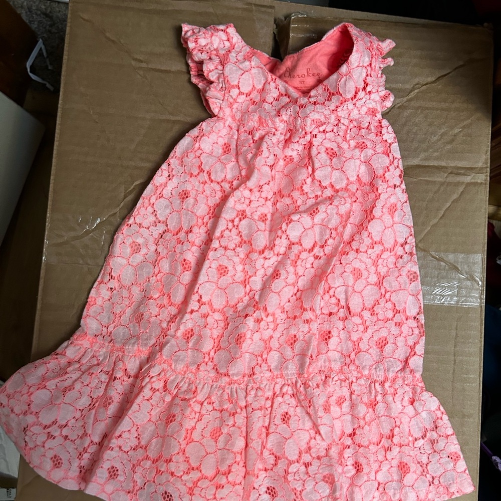 Cherokee Coral Pink Lace Sundress for Girls